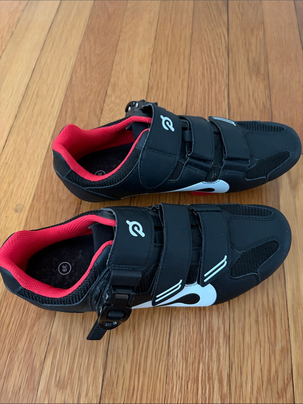 Peloton Women’s Black and Red Cycling Sneakers with White Accent